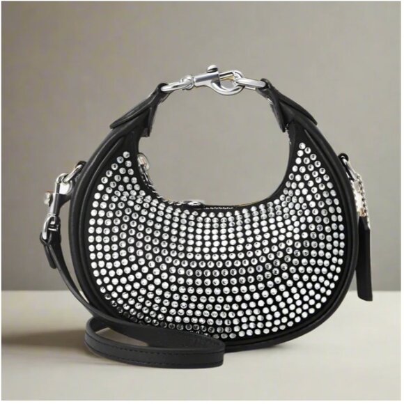 Coach Jonie Mini Bag Crystal Beaded Leather CW574 Crossbody Black Wristlet Curve - Picture 1 of 14